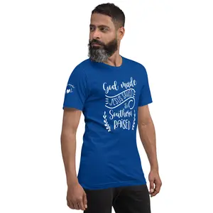 Southern soul meets divine purpose. This tee says it all: God made me, Jesus saved me, and the South raised me right. Unisex fit. Everyday comfort. Mission-driven message. #FaithFashion #SouthernRaised #ChristianApparel #TikTokShopFinds