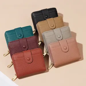 [Journey Canvas]New Zipper Coin Purse Short Wallet Women's Fashion Pure Color Litchi Pattern Multi-Card Slot Wallet