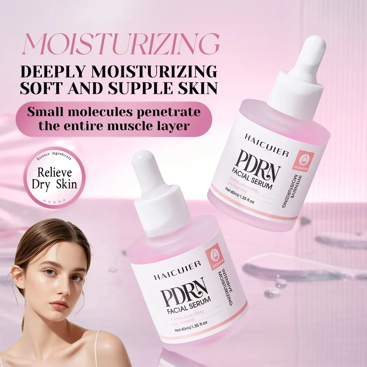Salmon Pdrn Moisturizing Facial Serum Liquid, Firming Deep Hydration, Deep Sea Repair Activates Skin Self-Healing, Reduces Fine Lines, Boosts Elasticity, Hydrates & Soothes, Suitable for Oily Skins