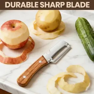 High-Quality Vegetable Peeler with Wooden Handle, Blade and Bottle Opener, 2-In-1 Stainless Steel Kitchen Tool, Ideal for Fruits and Vegetables
