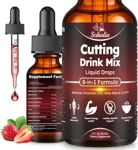 Cutting Mix Drink Liquid Drops, Metabolism & Satiety Support w. Berberine Yerba Mate Magensium Chromium FOS & 5-HTP for Energy & Gut Health, Strawberry Acai Flavor 30 Servings
