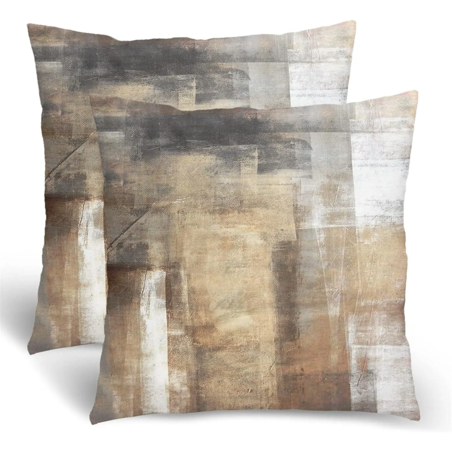 Set of 2 Modern Abstract Brown & Beige Oil Painting Cushion Covers, 18x18 in, Machine Washable with Hidden Zipper, All Seasons Decor for Sofa, Cute Gift for Living Room Bedroom, Art Print Cushion Covers