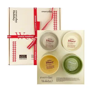 Momur Weekend Korean Ceramic Dessert Bowl Set - 4-Piece Appetizer & Condiment Dish Gift Box