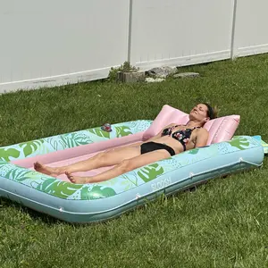 Sloosh-L/XL Inflatable Tanning Pool Lounge Float With Cup Holder, 70“X46”/85″ x 57″ Extra Large Pool Floats Adult with Pillow, 4 in 1 Suntan Tub Raft Floatie, Sunbathing Bed Lounge for Water Blow Up Kids Ball Pit Party Gifts, inflatable Sofa Summervibes