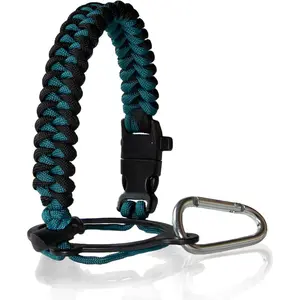 Water Bottle Handle for Wide Mouth Water Jug, Paracord Handle Strap Carrier for 32 40 64 128 oz Bottle, Hydro Water Flask Accessories for Hiking with Safety Ring Carabiner & Compass Whistle