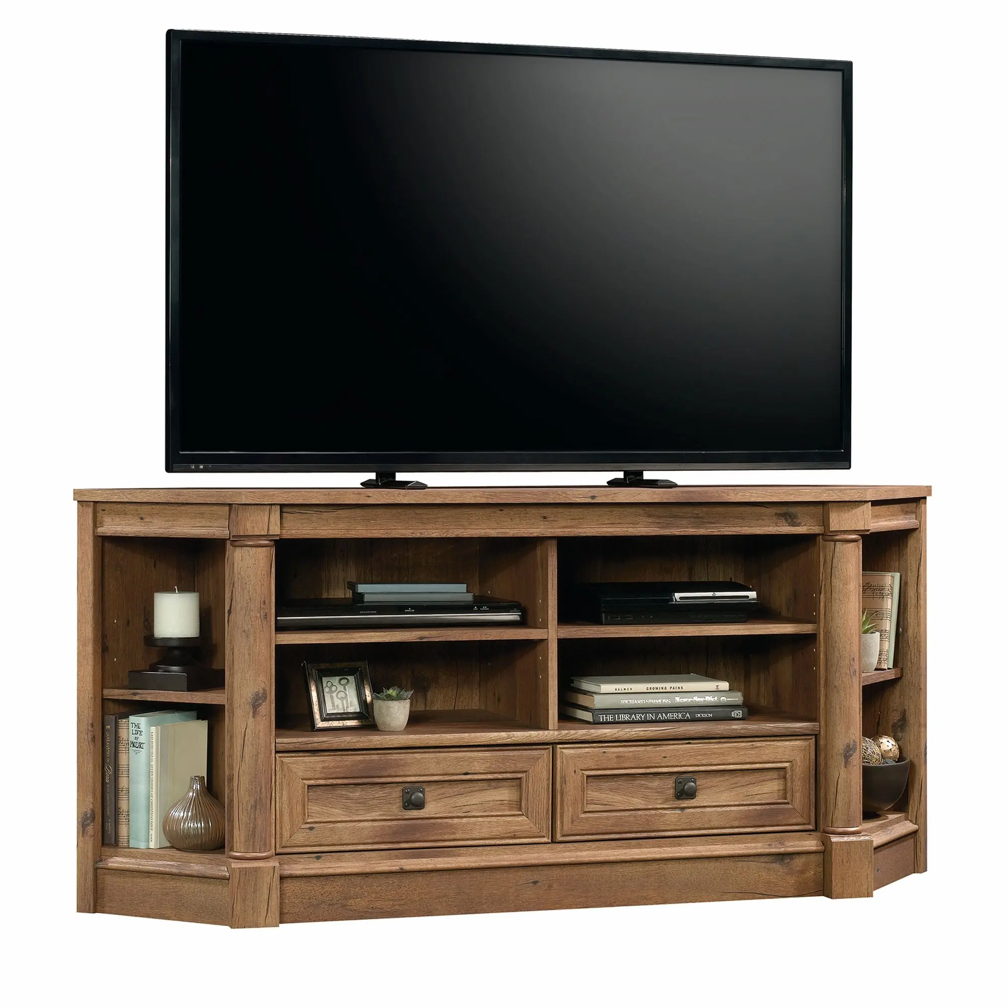 Sauder Palladia Corner Entertainment Credenza - Modern TV Console Cabinet, 60-in Adjustable Corner TV Stand & Multimedia Centre with Built-in Drawers, Dual-Shelf Storage for Home Décor, Modern Tv Stands