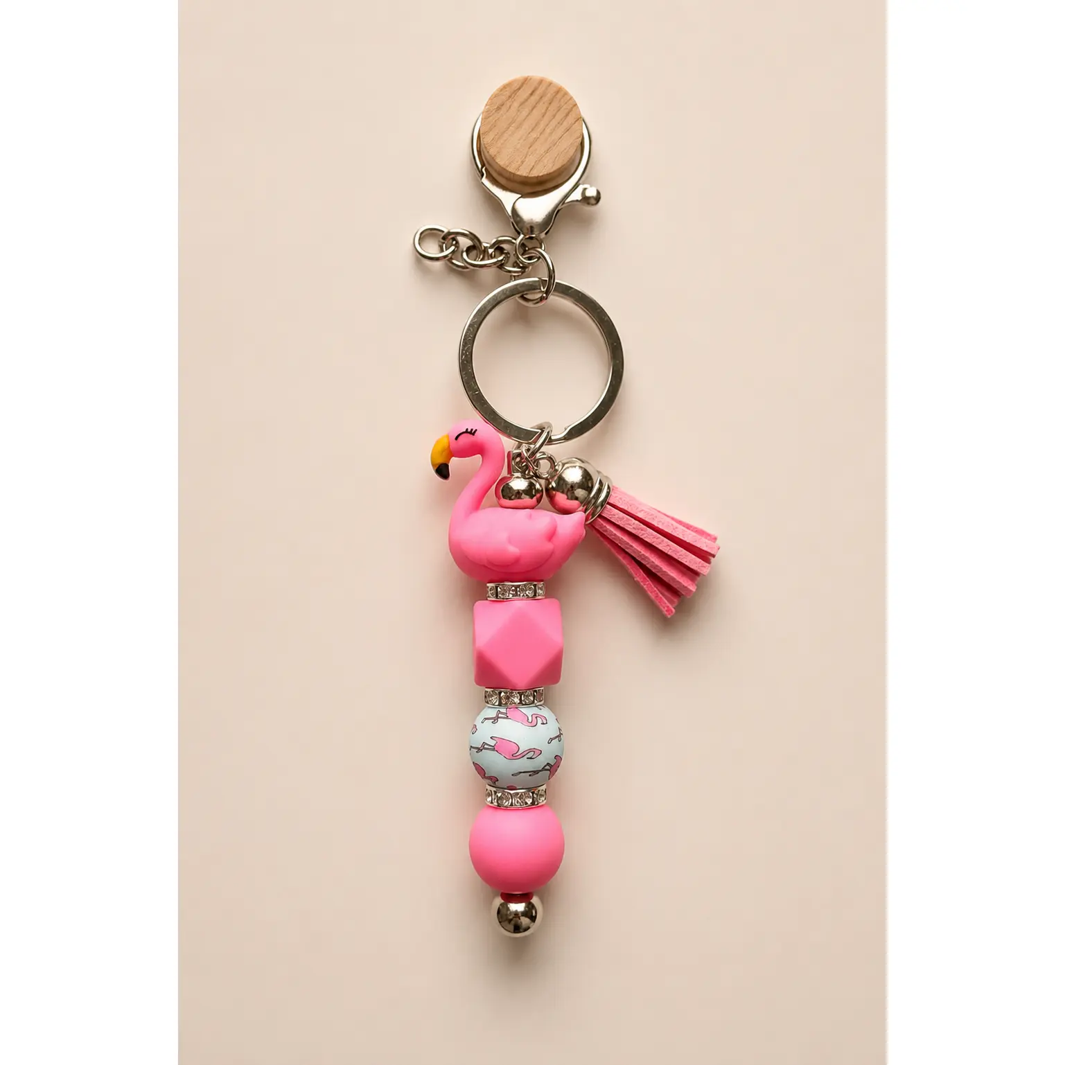 Flamingo Flair Bag Charm | Beads of Hope T1D – Handmade Silicone Bead Bracelet