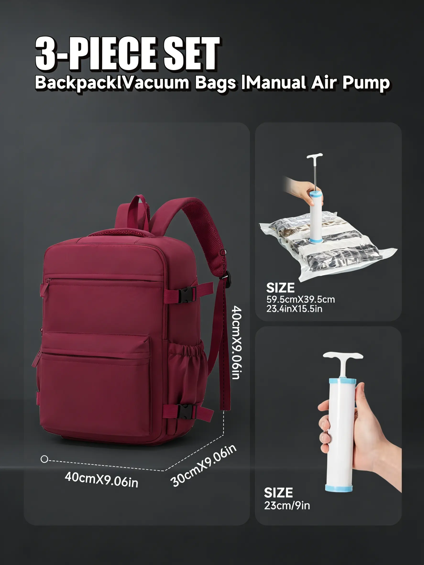 Carry On Backpack For Airplanes, Carry-On Backpack with Vacuum Compression System & Pump, Expandable Cabin Bag for Ryanair/EasyJet, 40x30x20 Tui design, Laptop Computer Bag (39.62cm), Multi-Compartment Travel Backpack