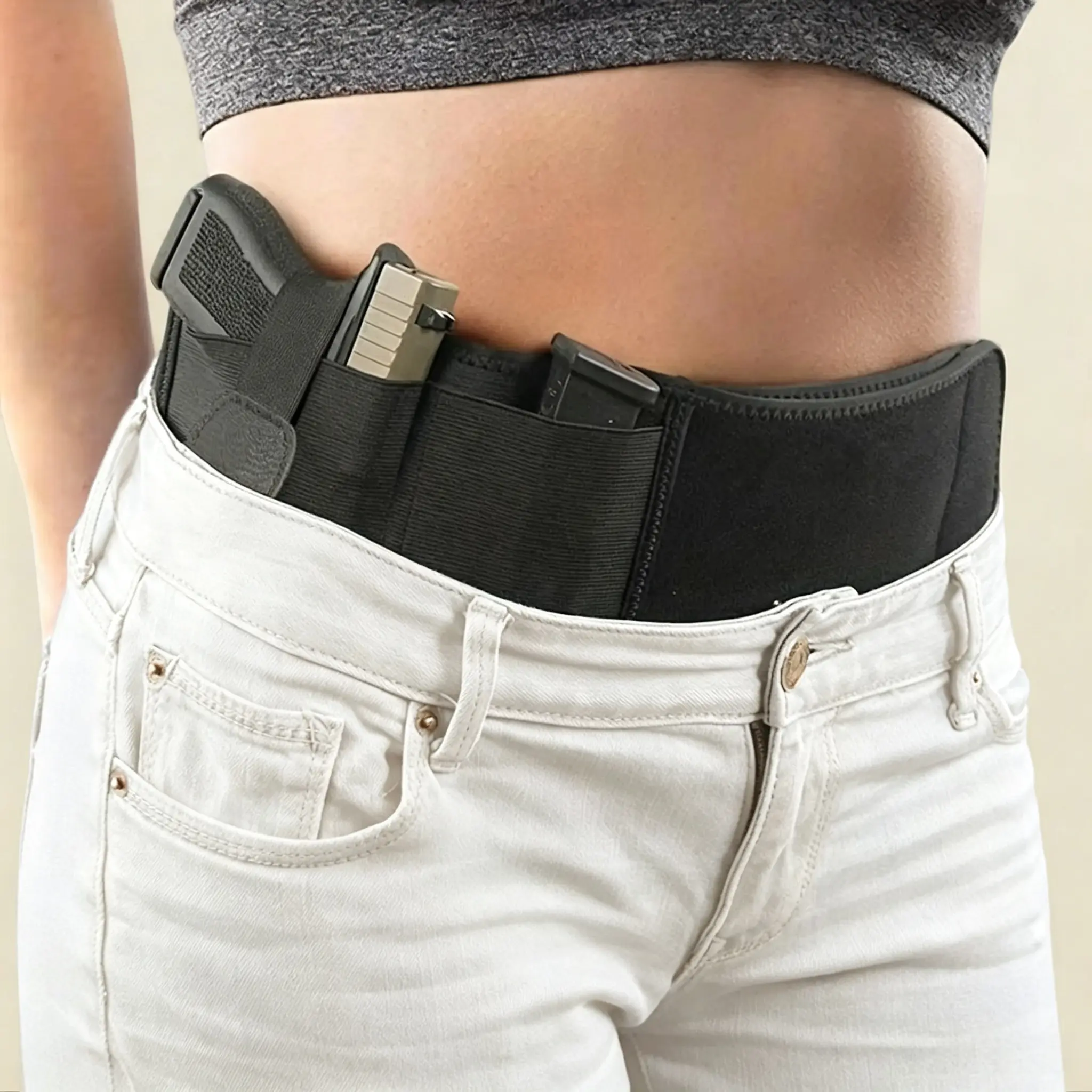Concealed Carry Belly Band Holster, Breathable Elastic Waistband Holster with Magazine Pouch for Quick Draw EDC