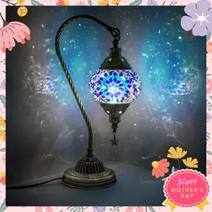 Yarra-Decor Turkish Moroccan Lamp with Bronze Base 3-Way Color Changing Handmade Swan Neck Tiffany Mosai c Glass Bedside Lamps for Bedroom(LED Bulb Included)(Colorful) Decorative Design Starry Sky Lights Mood Lighting neon signs Mother's Day gift Grateful