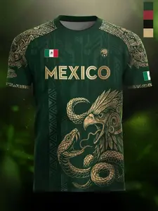 Mexico Aztec Eagle Heritage Soccer Jersey, All over Print, Fitted Casual Style for All Seasons, Unique Animal and Tribal Design, Classic Throwback Jersey