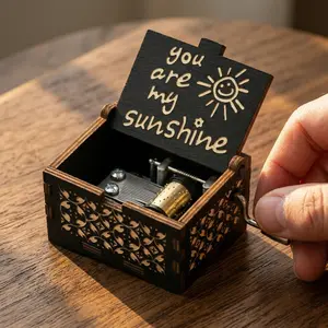 Vintage Wooden Sunlight Music Box with Laser Engraving Desktop Decoration for Birthday Christmas Valentine's Day Romantic Anniversary Present Aesthetic Home Decor Gift Design Ornaments Unique Sentimental Gift for Mom, Daughter, Wife, Girlfriend, Kids