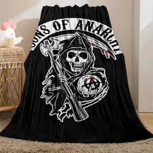 Songs Of Anarchy Letter Print Flannel Blanket, 1 Count Soft Warm Throw Blanket with Storage Bag, Air-conditioned Room Blanket, Warm Nap Blanket for Home Office Travel Camping
