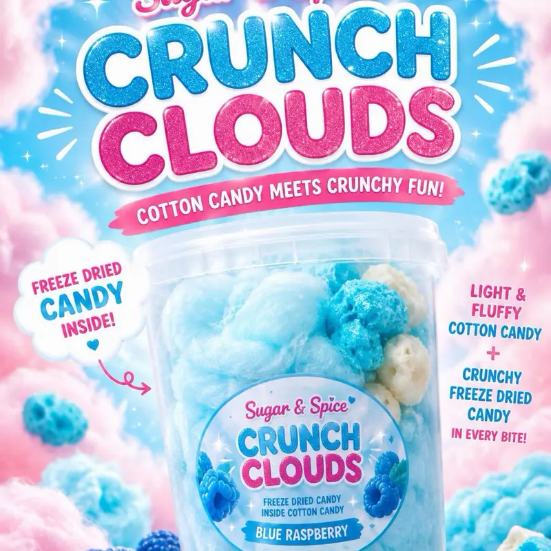 Crunch Cloud Cotton Candy Snack with Freeze-Dried Candy Inside