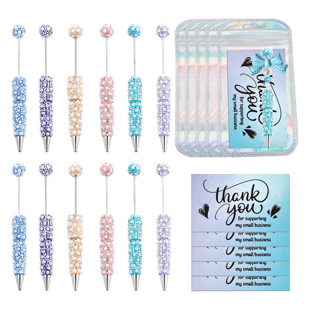 10-piece Set of Pearl and Rhinestone Pen and Card Holder Pouches, New DIY Pearl Beaded Ballpoint Pens, Multi-color Plastic Beaded Pens, Handmade Rhinestone and Pearl Embellished Beaded Pens. summerwins Gift Pen Multicolor Pen