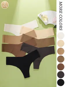 7 Pack Women's Earth Tone Seamless Thong Panties Underwear, Comfortable Skin-Friendly Fitted Design, V Shaped High Waist for All Seasons