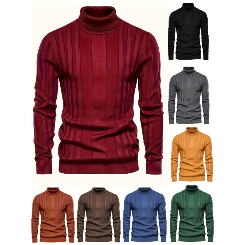 Men's Turtleneck Knitted Sweater - Casual Warm Solid High Stretch Pullover Sweater - For Fall & Winter - For Men - Soft & Comfortable Knit Fabric - Perfect Gift for Cold Weather