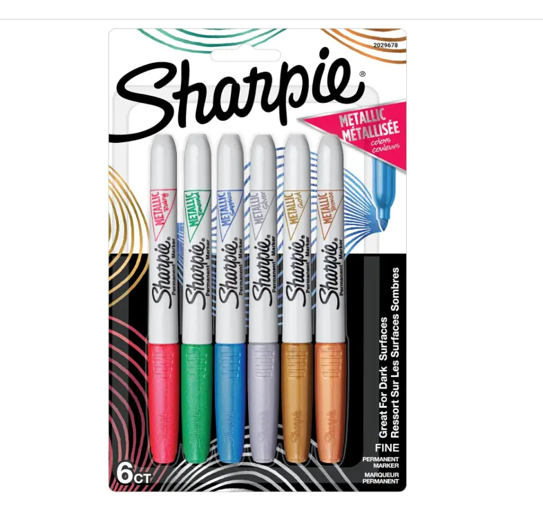 Sharpie Metallic Permanent Markers, Fine Tip, Assorted Colors, 6 Count - Arts & Crafts, Quick Drying, Great for Dark Surfaces