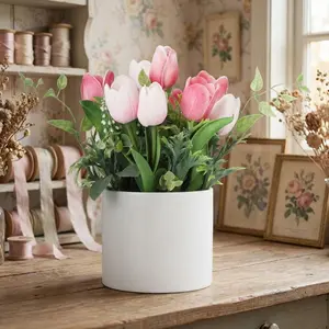 Garvee Real Touch Artificial Tulips with Faux Water in Glass Vase and Ceramic Vase Options, Ideal for Home Decor, Dining Table Centerpieces, Easter, Spring, Wedding Bouquets, and Floral Arrangements in Various Colors