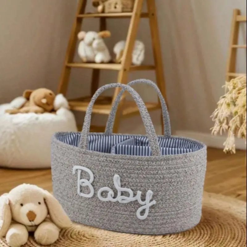 1pcs Baby Diaper Basket, Handmade Multifunctional Organizing Storage Basket with Removable Divider, Portable Toy Organizing Bin for Baby Gear, Detachable Basket, Multipurpose Basket, Nursery Storage, Waterproof Inner for Dry Wet Separation