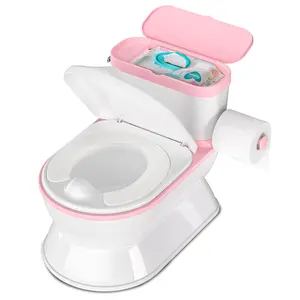 2-in-1  Potty  Toilet - Larger Potty Chair & Detachable  Seat for Boys & Girls Ages  with Flushing Sound, Wipes Storage, Toilet Paper Holder - Pink