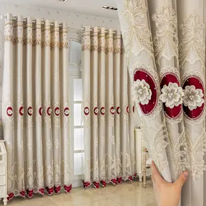 French Romantic Beaded Embroidery Blackout Curtain, UV Protection, Ring Pull Top, Wedding Decor, Living Room, Bedroom, Kitchen, Balcony, Home Decoration Curtain