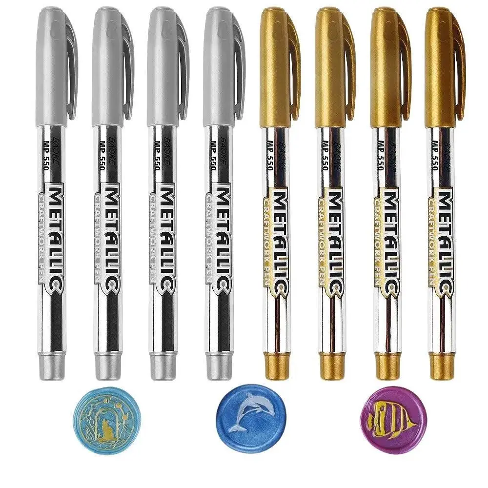 Metallic 8 PCS Marker Pens 4 Gold & 4 Silver Glittering Permanent Markers Glossy Shiny Arts Pens for DIY Crafts and Art Projects