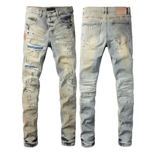 Jeans brand Jeans Men's Jeans Casual Comfort Holes Fashionable Straight Skinny Slim Fit Jeans, Ripped Stretch Jeans Denim Pants, Campus style,holiday style jeans P9071