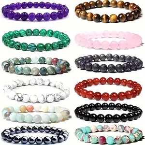 12PCS Premium Natural Stone Beaded Bracelets - 8MM Stretchable Gemstone Jewelry for Men & Unisex - Healing, Balance, Handmade Gift Set