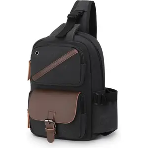 Sling Bag for Men Women, Compact Canvas Crossbody Backpack, Lightweight Chest  Bag W/Adjustable Strap for Travel Hiking Daily Use, Black