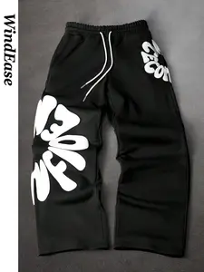 Men's Casual Loose-Fit Bubble Letter Print Joggers, Drawstring Waist Ankle-Length Pants, Spring & Fall Streetwear for Couples