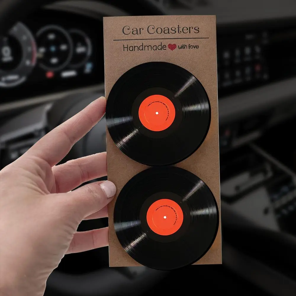 2/4PCS Retro Vinyl Record Car Coasters, 2.68" Absorbent Anti-Slip Neoprene Cup Holder Inserts, Vintage Music Lover Car Accessories, Automotive Decorative Accessories, Car Interior Accessories & Decor