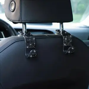 2 Piece Glitter Rhinestone Car Headrest Hooks, Fashionable Handbag Holder with Adjustable Strap, Luxurious Car Interior Accessory, Car Organizers