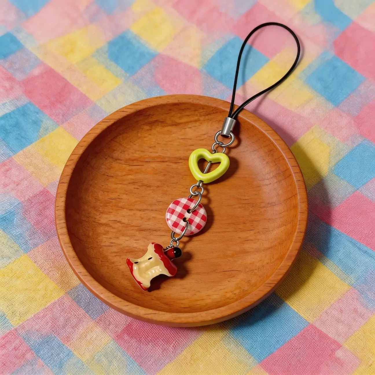 Y2K Style Apple Phone Charm Heart Grid Beaded Design, Trendy Commuter Anti-Drop Phone Strap, Phone Lanyard, Fashionable Accessory for Iphones, Cellphone Accessories