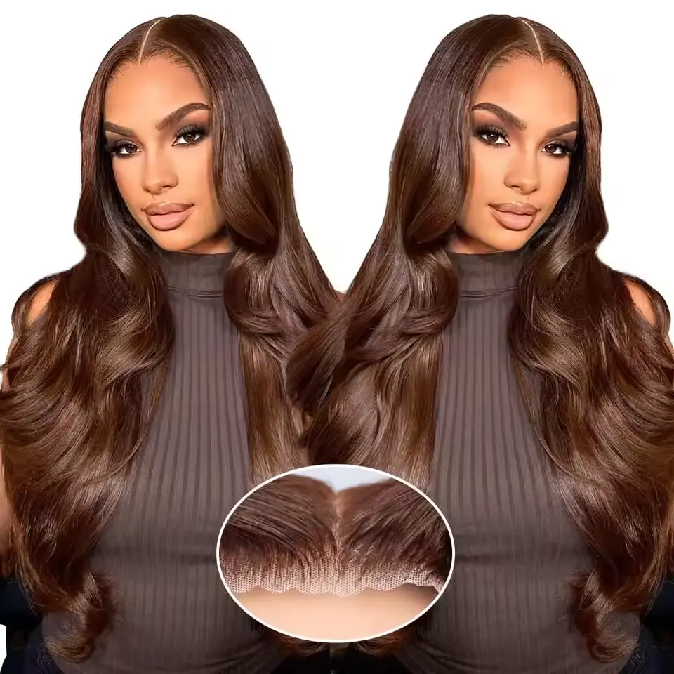 BLING HAIR Human Hair Lace Front Wig - Chocolate Brown Glueless Body Wave Wig with 7x5 & 9x6 Lace Closures, Adjustable Strap, Ready To Wear, Wigs Human Hair