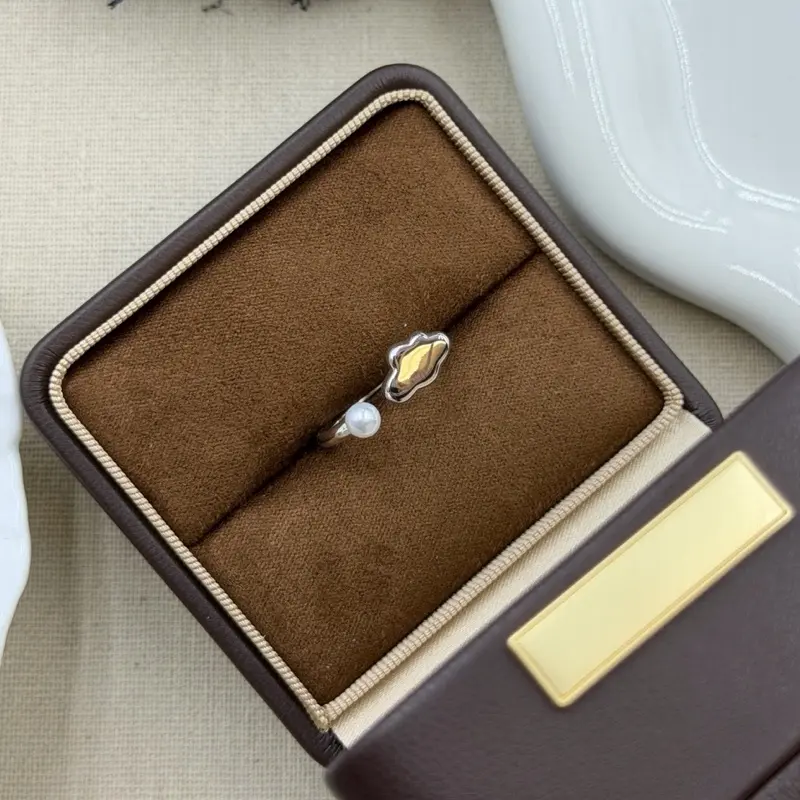 Cloud pearl ring s925 dainty cute ring white gold-plated