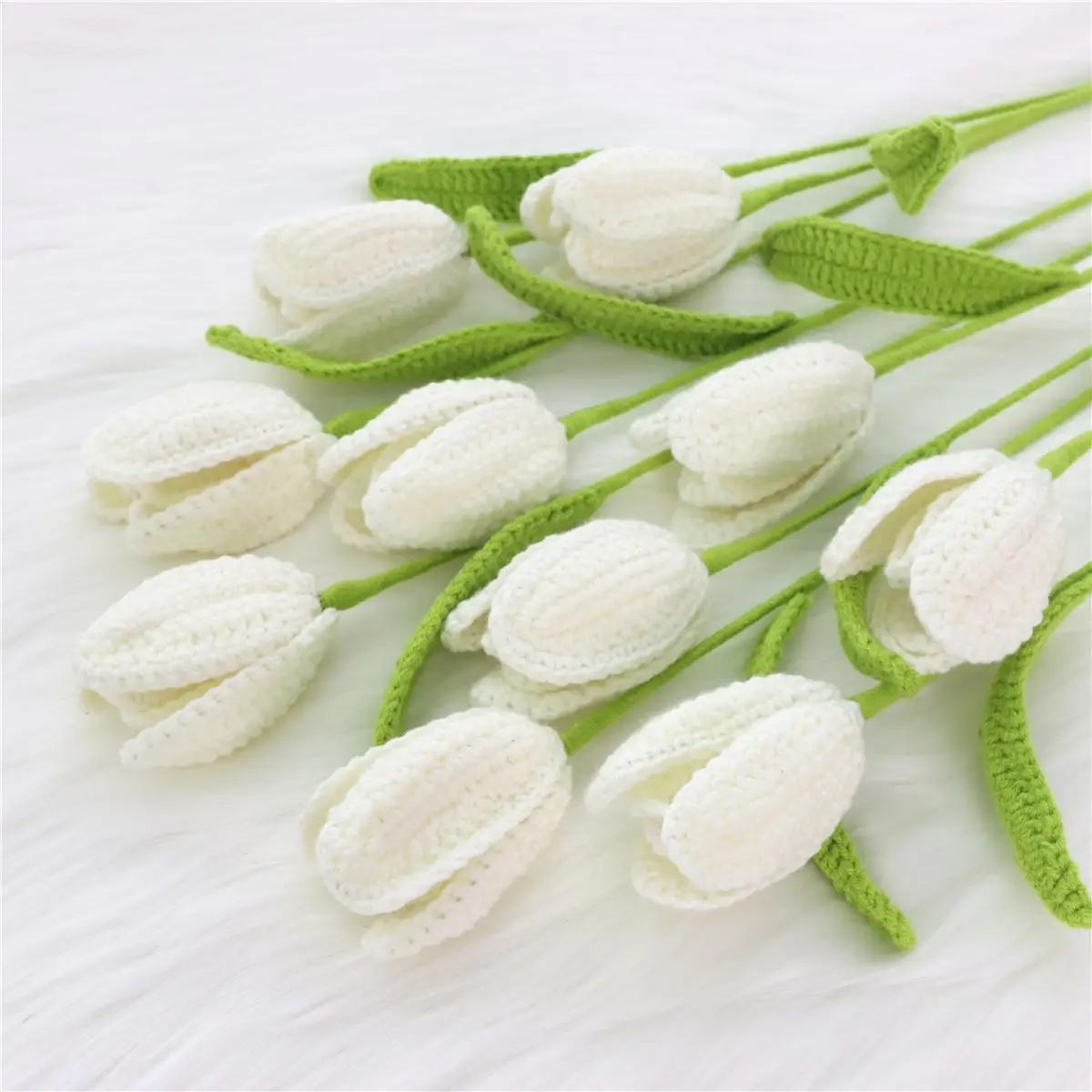 Crochet Tulip Flower Bouquet, 10pcs Artificial Fiber Flower without Vase, Decorative Artificial Plants, Home Decor Supplies for Living Room Bedroom We