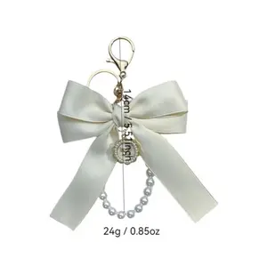 Cute Bowknot Design for Car Keychain, Faux Pearl Decor Beaded Keychain for Women & Girls, Wristlet Keychain, Fashion Accessories for Daily Life As Gift, for Fall, Car Accessories bow  keychain