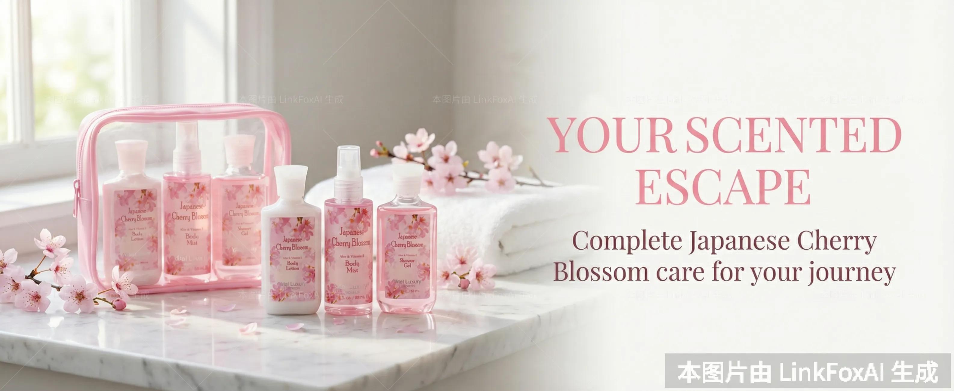 Japanese Cherry Blossom Bath & Body Travel Set – 3oz Shower Gel, 3oz Body Lotion, 3oz Body Mist & 2.5oz Bath Salts | Silky Lather, All-Day Fresh Scent, Moisturizing & Revitalizing | Ideal Gift for Mom, Wife, Sister & Girlfriend