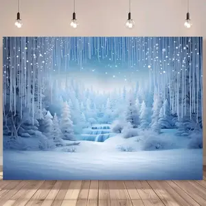Winter Wonderland Photography Backdrop - 1pc Vinyl Christmas Themed Background 5x3ft/5x7ft for Birthday Party, Holiday Event Decor, Snowy Landscape Scene Banner, No Electricity Needed, Featherless