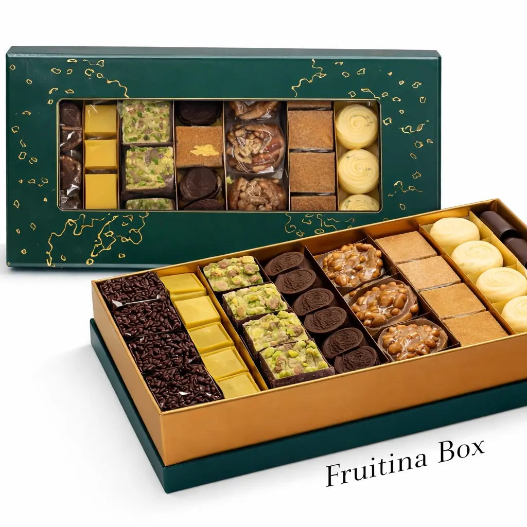 Fruittinia Chocolate Box – 33 Assorted Premium Chocolates | Halawa, Kunafa, Cheesecake, Pistachio & Cotton Candy – Luxury Gift