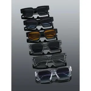 6 Pack Men Rectangle Sunglasses, Classic Thick Frame Eyewear, Simple Stylish Shades with Uv400 Protective Lens for Street Shooting Daily Matching and Casual Outdoor Activities