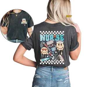 Retro Nurse Shirt, Womenswear Gift For Nurse, Groovy Nurse Shirts, Rn Shirt Comfort Cotton Fabric Round Neck