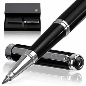 FANSTIK Black & Silver Luxury Rollerball pen, Chrome Finish, Professional executive pen gift set for men (Lux Roller Black-Silver)