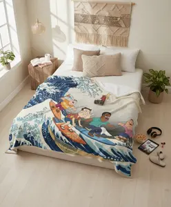 Family Guy Great Wave Painting Plush Blanket 50"x60" Cozy Soft Polyester Blanket for Adults Pop Culture Artistic Flair Christmas Gift