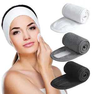 Spa Headband 3 Pack Ultra Soft Adjustable Face Wash Headband Terry Cloth Stretch Make Up Wrap for Face Washing, Shower, Facial Mask, Yoga (Black + White + Grey)