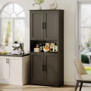 Tall Kitchen Pantry Cabinet with 4 Doors, 70 Inch Freestanding Storage Sideboard, Adjustable Shelves Wooden Cabinet for Living Room, Dining Room, Bathroom, Laundry Room Organization