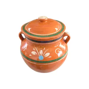 Round Clay Pot With Lid 4 Liters Capacity Cookware/Olla De Bola Con Tapa 4 Litros De Capacidad