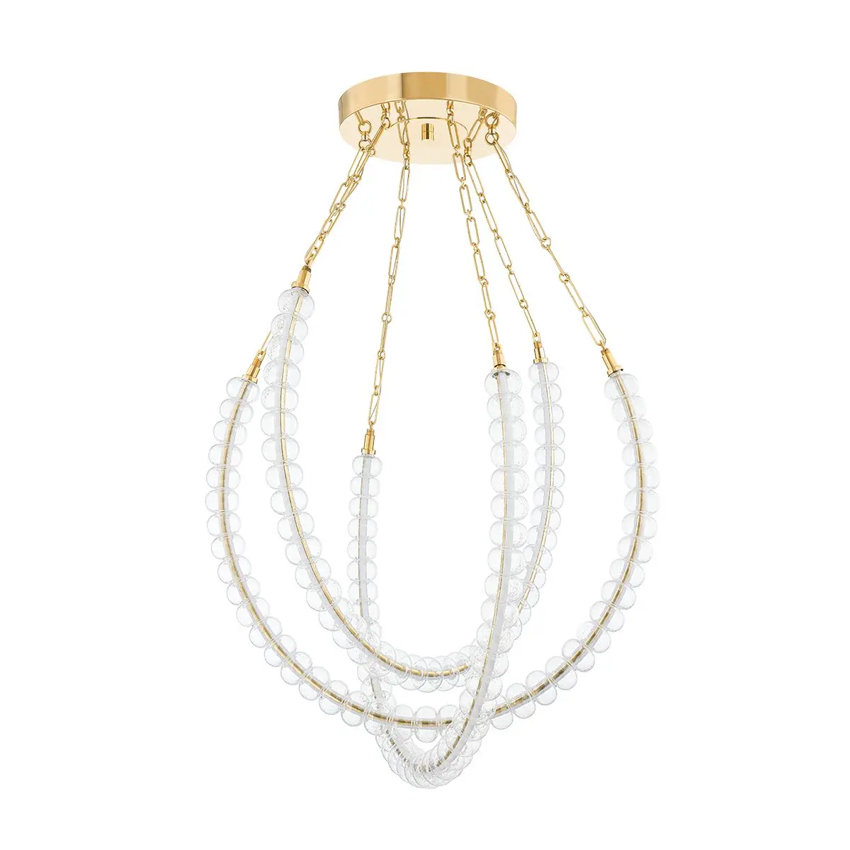Celeste Chandelier with Clear Cast Glass Beads and Vintage Brass Finish - 3 LED Beaded Tubes