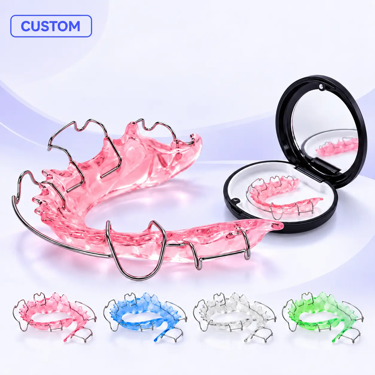 SMYLON Custom Oral Retainer Set, Upper & Lower Hawley Retainers with Acrylic-Steel Base & Wire, At-Home Impression Kit for Adults Post-Braces